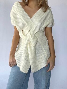 Plunging Sweater Cream Knit Large